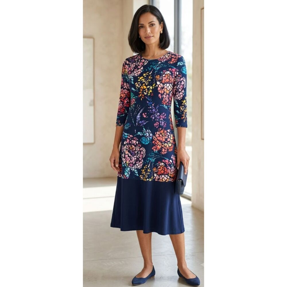 Mikah Gen Floral Colorblock Half Sleeve Midi Dress Women's Size XS